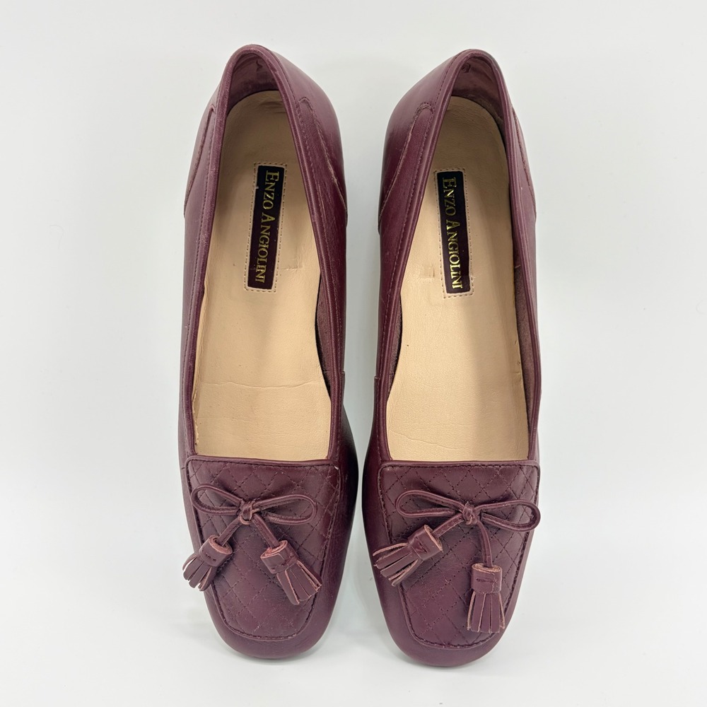 Enzo Angiolini EALIZZIA Burgundy Quilted Leather Tassel Loafers 8M Classic Mod - Picture 11 of 14